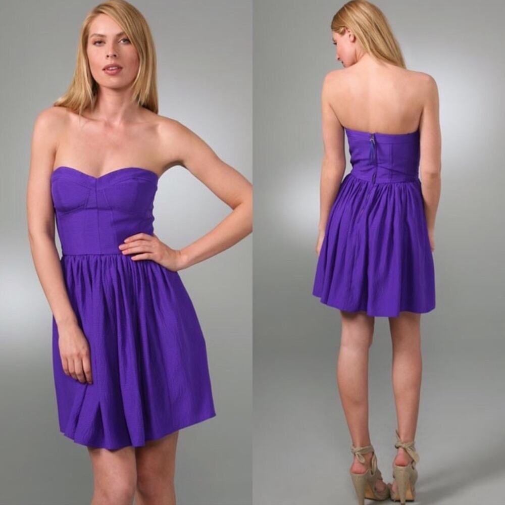 Rebecca Taylor 100% Silk Perfect Party Dress Strapless Violet Purple 2